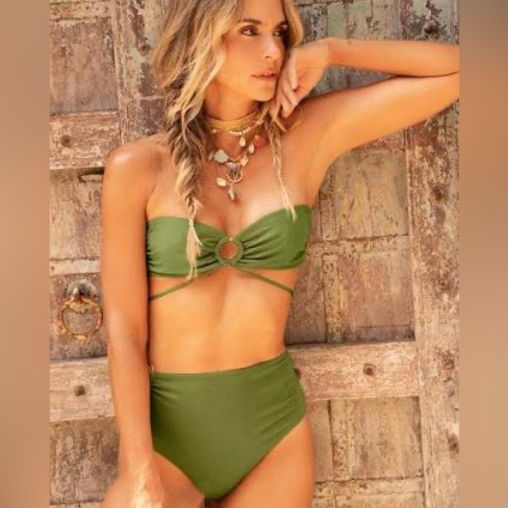 LEONISA Olive Green Bandeau Bikini Set